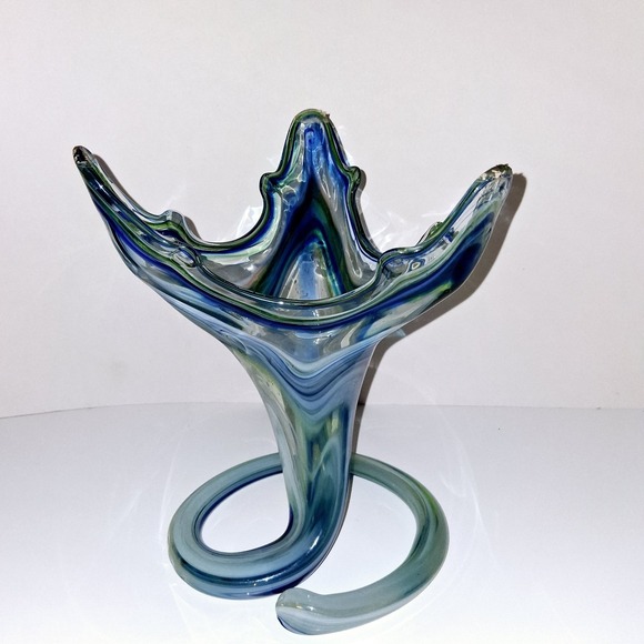 HandBlown Art Glass 11" Vase Cobalt Blue  Clear Swirl Prince Rupert Drop‎ Style - Picture 3 of 6